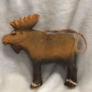 Hand carved wooden moose ornament